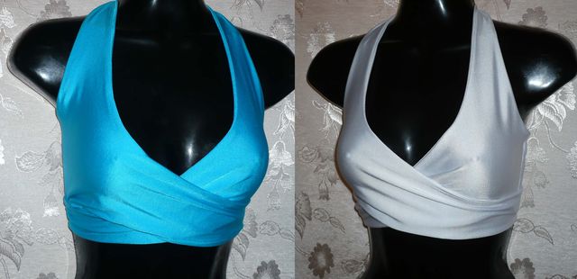 Choli de licra cruzado, en nylon-licra, cualquier color $250