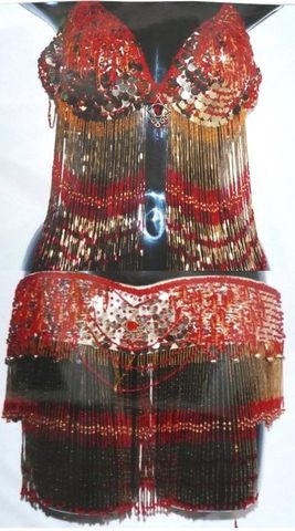 Traje escamas oro-rojo-naranja $1800