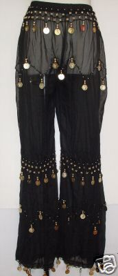 pantalon en shiffon con tejido y monedas en cintura y piernas $550  PNT14