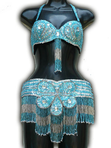 Traje flor turquesa-plata $1600