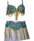 Traje turquesa-oro piedrotas $1600