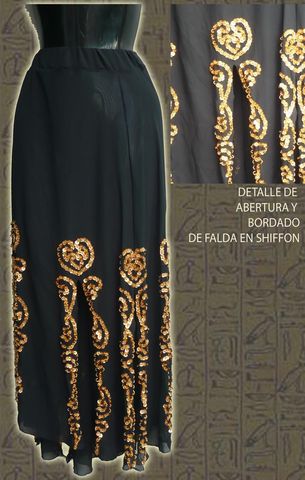 Falda bordada con aberturas de la rodilla a tobillo, en shiffon y lentejuela, cualquier color. $750  FDA23