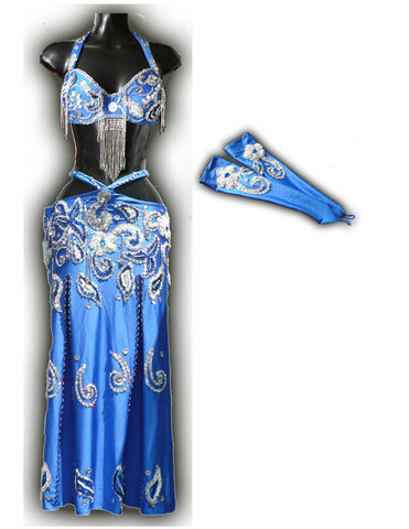 Traje bordado con guantes -azul rey con plata y blanco-, cualquier color y combinacion $3500.