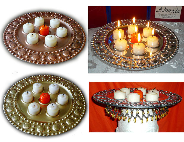 Charola con pátina para acabado dorado o cobrizado, o acabado natural plateado con velas de cera
$650